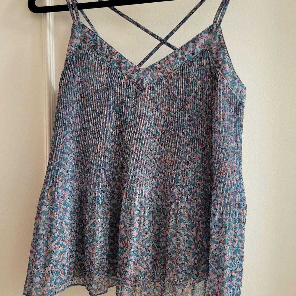 Cache Cache Pleated Floral Crossover Spaghetti Strap Camisole Top size 36